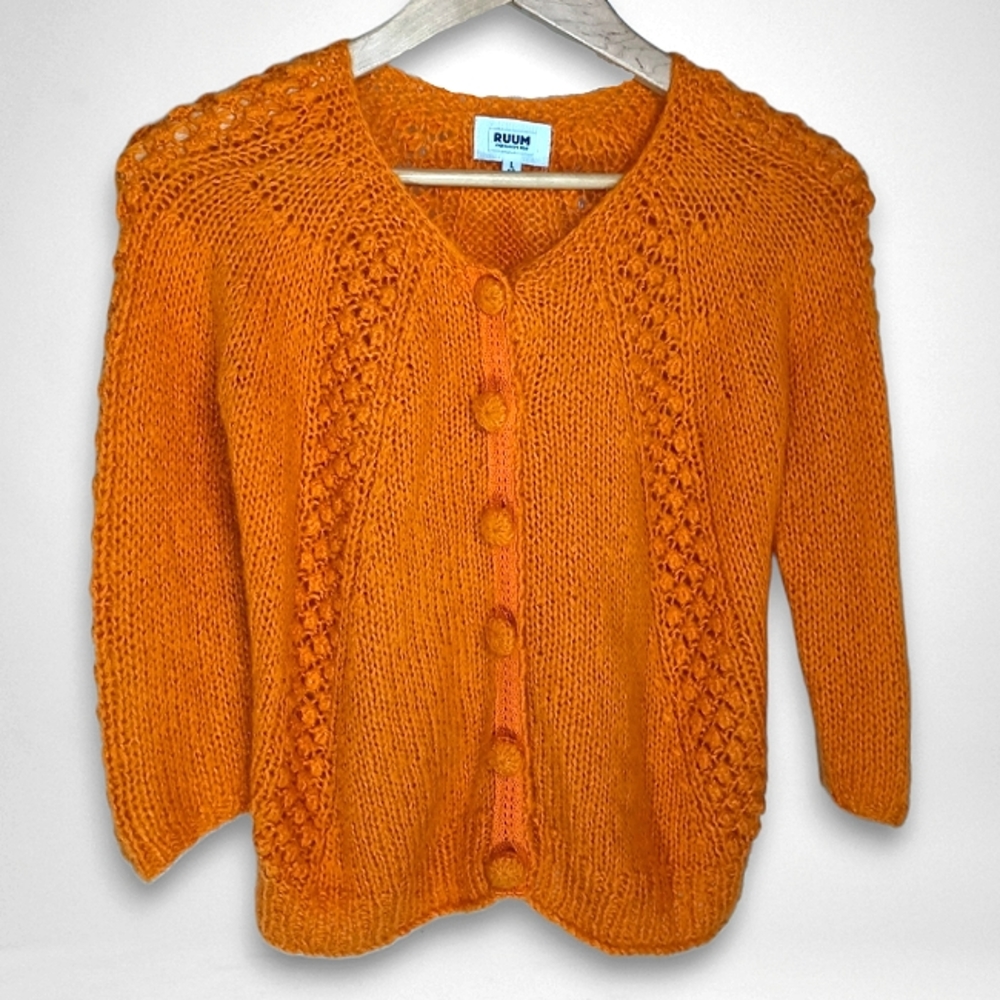 Ruum - Orange Knit Button Up Sweater - Youth L (12)